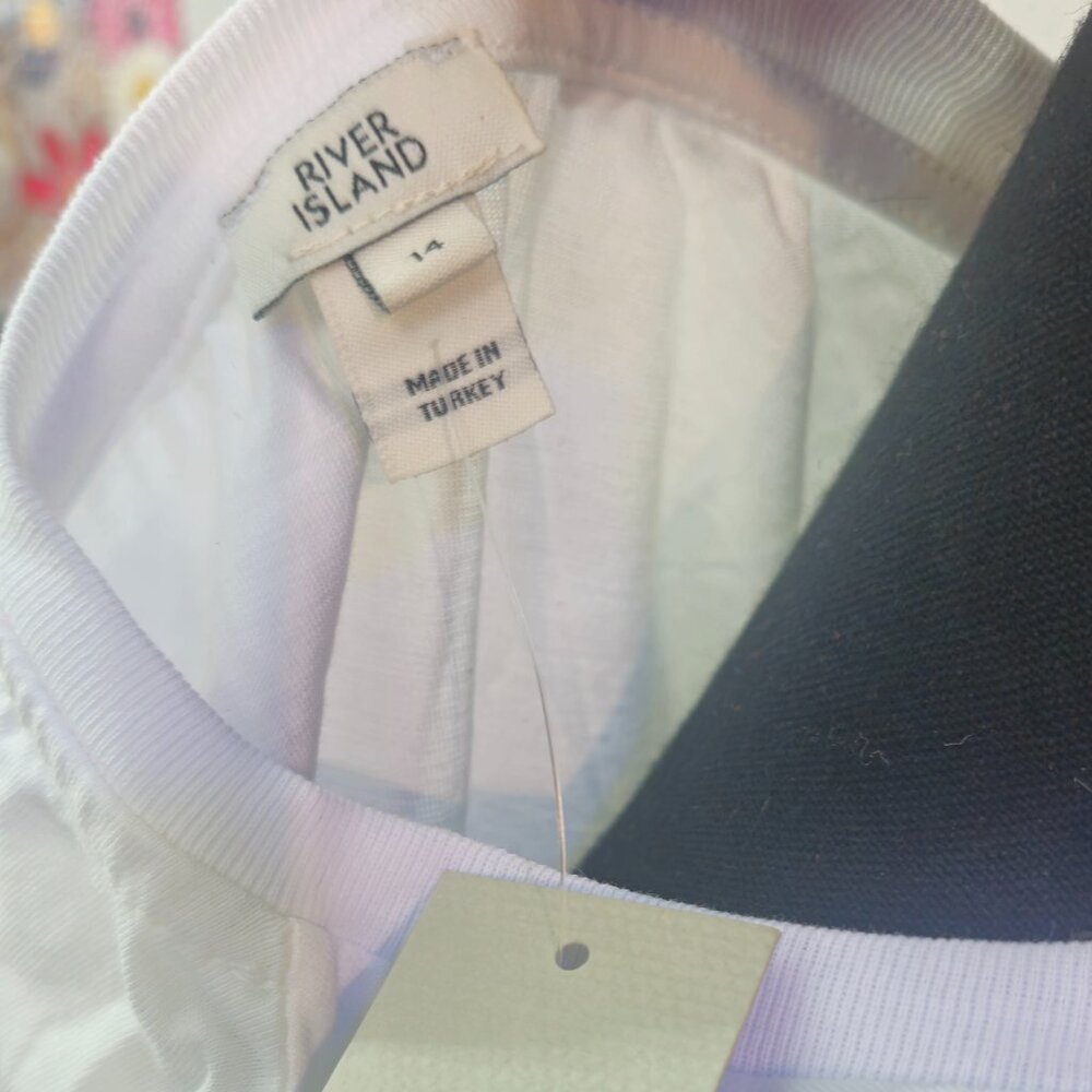 River Island NWT White Blue T-shirt Women's Size 14 image 3